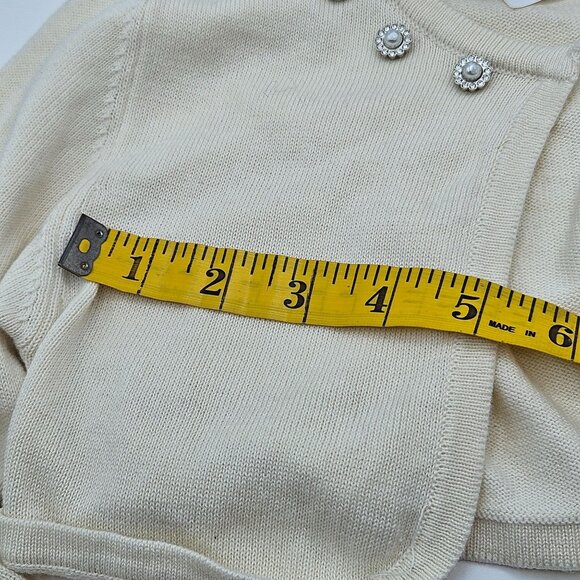Sweet Charmers Ivory Cropped Cardigan Pearl Embellished Neckline Long Sleeves Wo - Picture 14 of 14